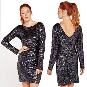 NWT "Oil Slick" Rainbow Sequin Bodycon Long-Sleeve Dress